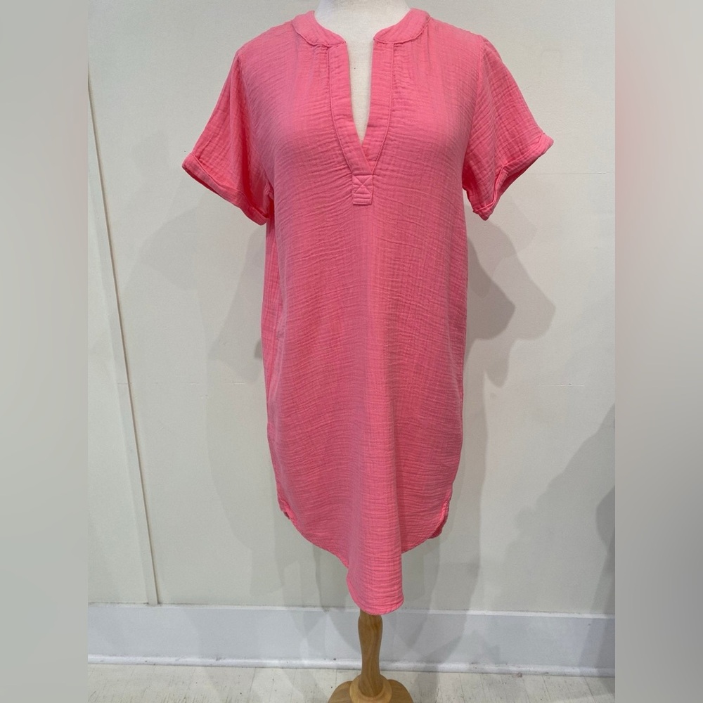 bobi Short Sleeve Split Neck Dress